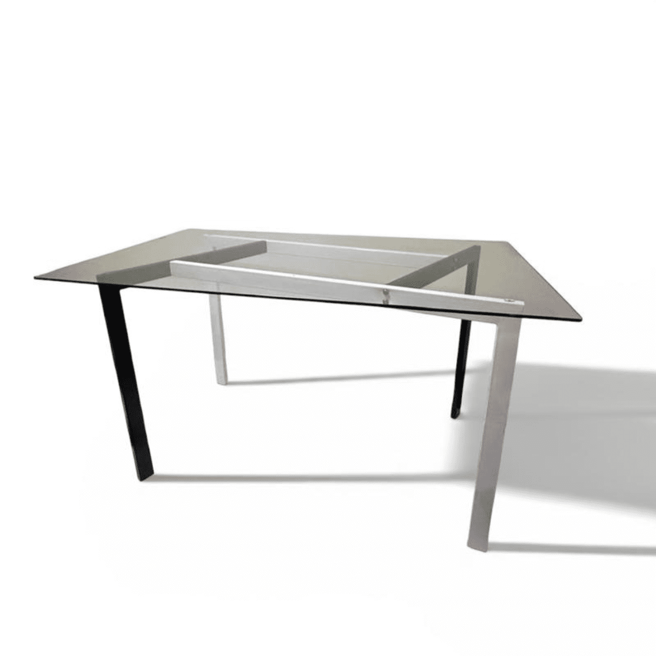 Lore - Mesa De Comedor Rectangular Moderna De Vidrio Templado Con Patas Metálicas.