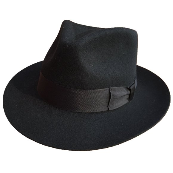 Sombrero Fedora de fieltro de lana negro Hanshow 59 cm