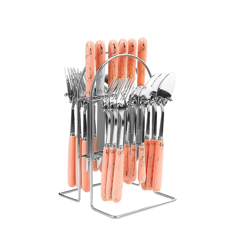 Xmhytop Juego De Cubiertos De Plata Rosa A 24 Piezas Flatware Set De Acero Inoxidable, Ideal Para Familias Y Eventos