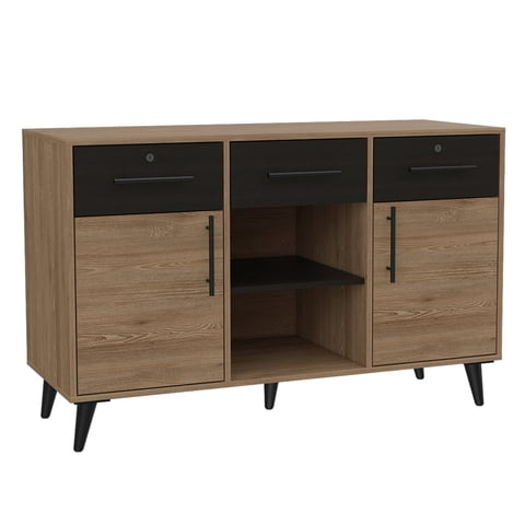 Fmfurniture - Biffet 3 Cajones 2 Puertas Fm-001C Café Claro Y Plomo