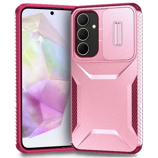 Funda Resistente para Samsung Galaxy A35 5G con Tapa Deslizante y Protección Militar Rosa