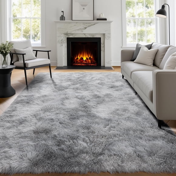 Alfombra PAGISOFE de felpa, 122 x 183 cm, suave, gris claro, peluda
