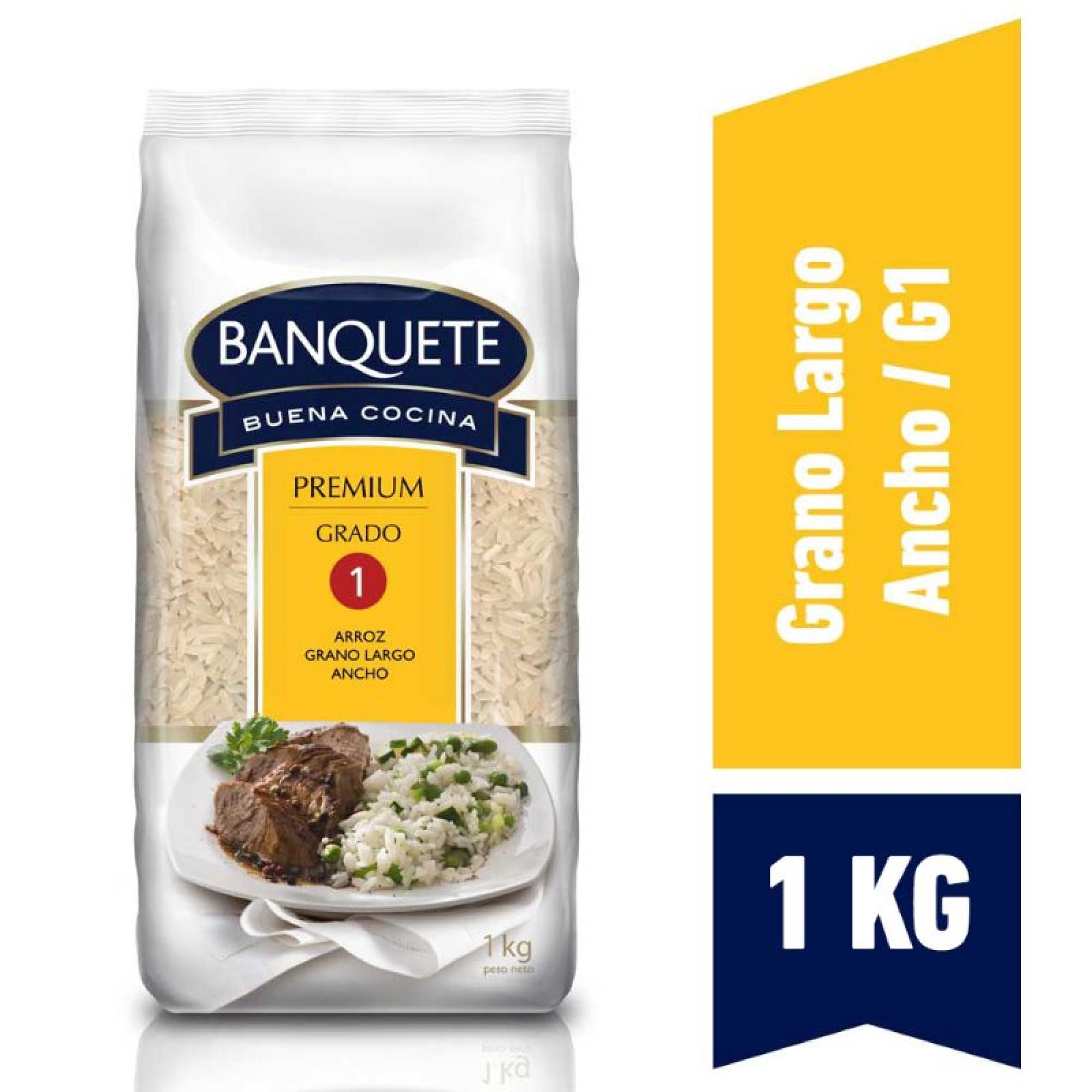 Arroz Grado 1 Grano Largo Bolsa. 1 kg Banquete