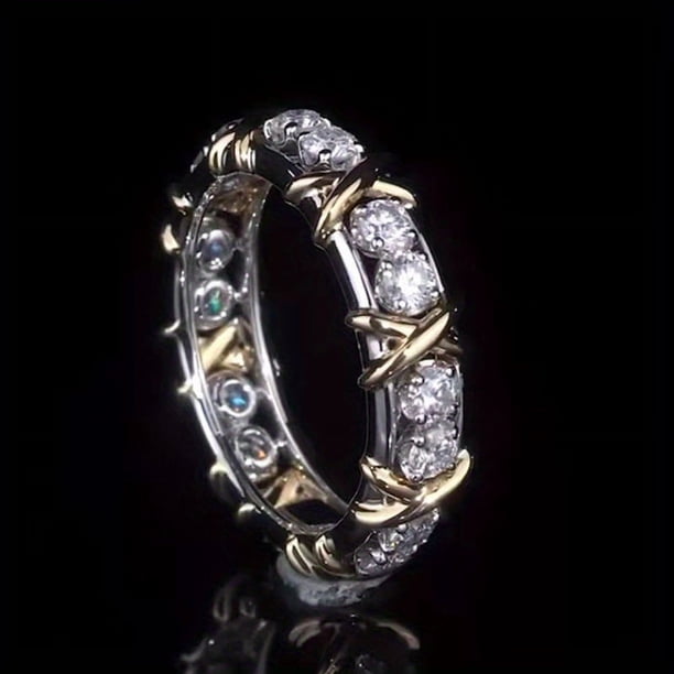 1pc Stylish Golden Hip-hop Ring with White Zircon Inlay - Perfect for Men and Women's Fashion and Weddings