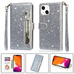 Foxdock - Funda Para Elegante Funda Iphone 14 Glitter Con Cremallera-Ideal Para El Uso Diario
