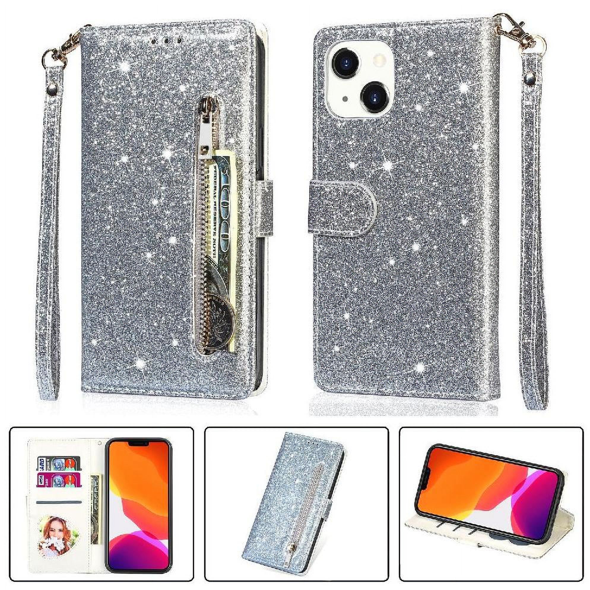 Foxdock - Funda Para Elegante Funda Iphone 14 Glitter Con Cremallera-Ideal Para El Uso Diario