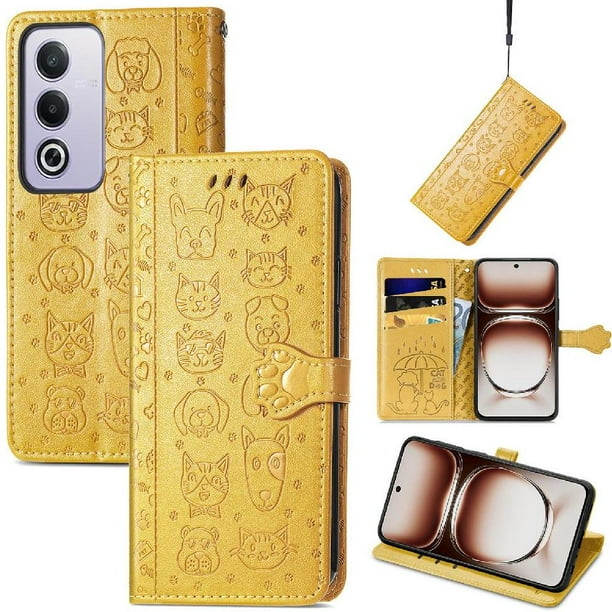 Funda Cartera FOXDOCK para OPPO A3 Pro , Flip PU con Relieve de Gatos y Perros, Tarjetero y Soporte