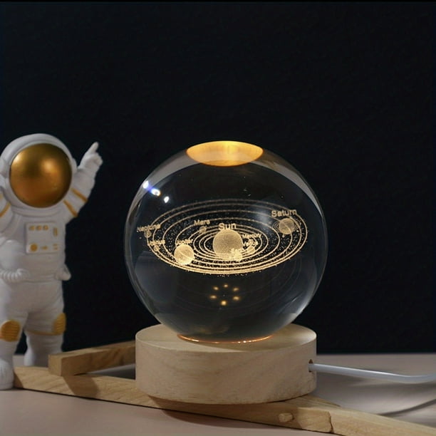 Crystal Ball Night Light Crystal Astronaut Planet Globe 3D Laser Engraved Solar System Ball