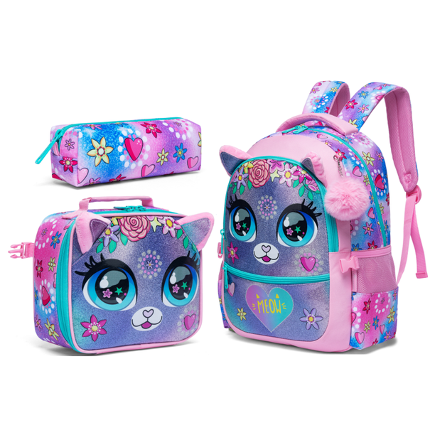 Cute Animal Backpacks for Girls School Bag with Lunch Box Pencil Case for Elementary Preschool Students Kids Travel Backpack