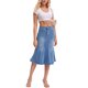 thumbnail image 2 of INSPIRE CHIC Falda de Mezclilla Ajustada de Mujer con Cola de Sirena, Cintura Alta, Volantes, Largo a la Rodilla, Talla S, Azul Cielo, 2 of 6