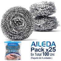 Set 4 Virutilla Aileda Esponja De Acero Para Olla Y Cocina (En Total 100 Unidades)