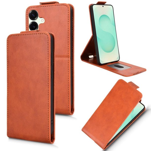 Funda tipo folio para Samsung galaxy S25 FE con soporte magnético y protección para la cámara Marrón