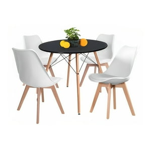 Klik Muebles - Comedor Mesa Eames Negra Redonda 80Cm + 4 Sillas Tulip Blancas