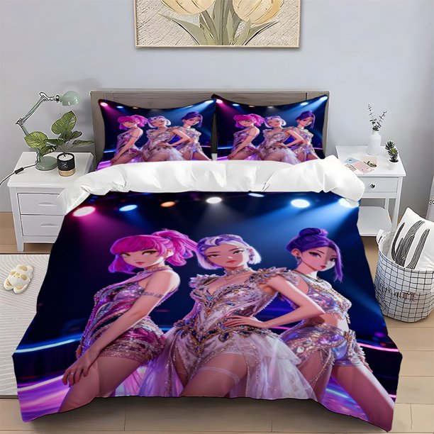 Vintage Neon KPOP Group 3D Idol Print Bedding Set Soft Light Beige-Friendly Polyester Fabric