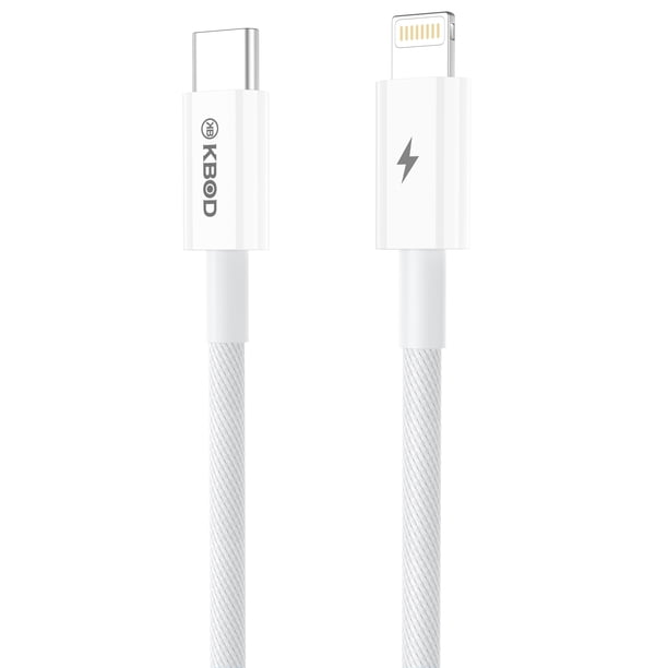 Cable De Carga y Datos Para iPhone Trenzado De Nylon 1mt Kbod Cbo15ip Blanco