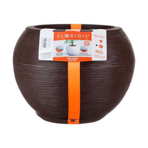 Macetero Floridis Marron Florencia 32 Cm Alto Con Plato