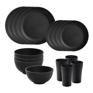 Magideal - Juego De Vajilla De Paja De 16 Piezas, Platos, Cuencos Y Tazas Irrompibles, Diseño Minimalista Mate, Vajilla Ligera, Adecuada Para Comidas En Casa, Fi Negro