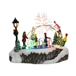 Bothyi - Figura Navideña Brillante De Resina Con Escena De Nieve Navideña Para Estantería, Fiesta En La Oficina