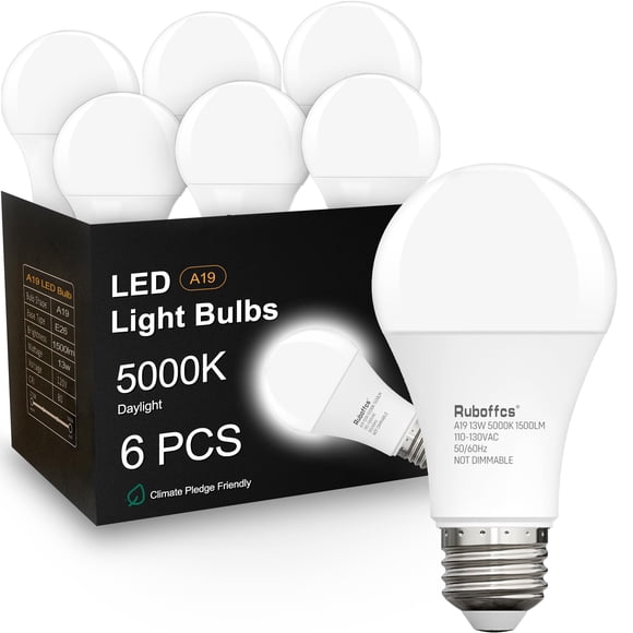 Bombilla LED Ruboffcs A19 6 unidades 5000K 13W (equivalente a 100W)