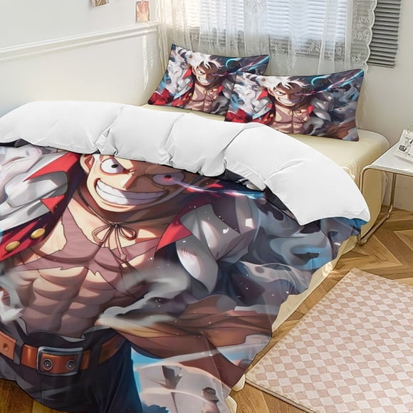Monkey D Luffy Bed Duvet Cover Funny Anime Cartoon Bedding Sets Lightweight 3 Piece Comforter Sets