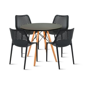 Klik Muebles - Comedor Mesa Eames Redonda 80Cm Negra + 4 Sillas Berlin - Negras