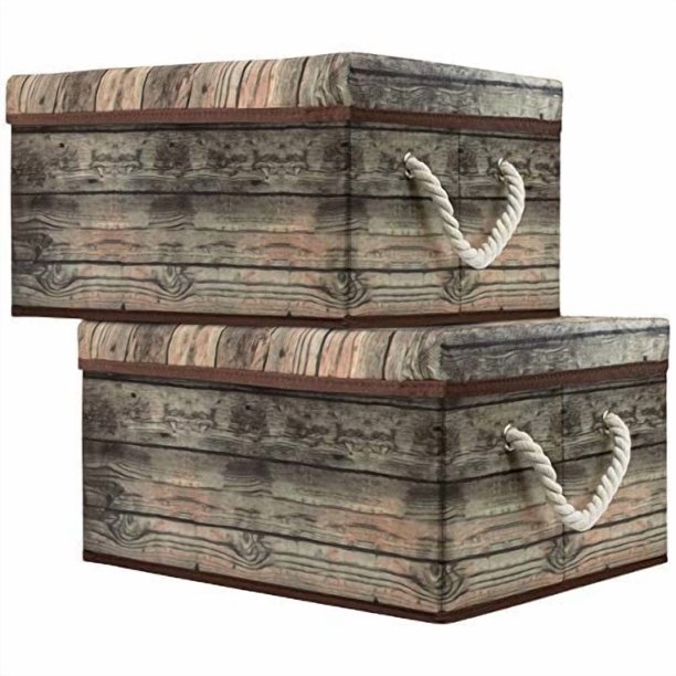 Juego de cajas de almacenamiento Sorbus con estampado rústico de vetas de madera, paquete de 2