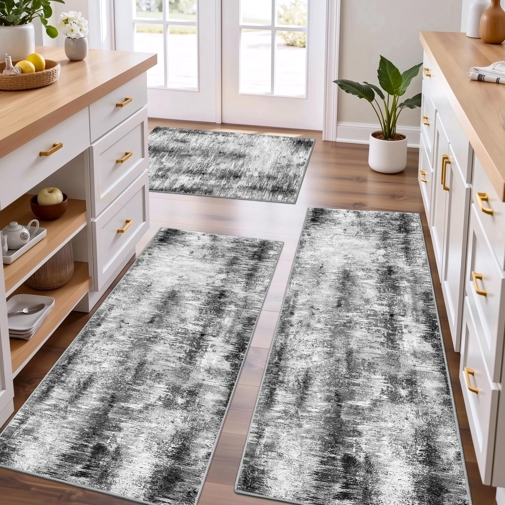 Juego De Alfombras De Cocina Tritard Upgrade, Antideslizantes Y Lavables, Color Gris
