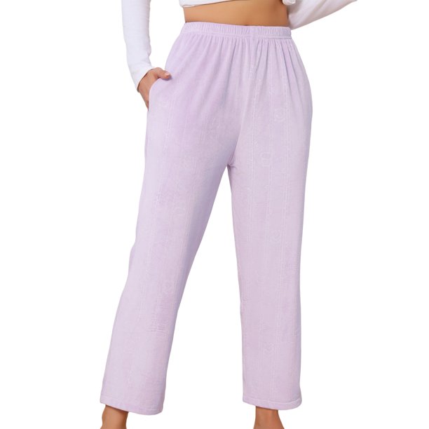 INSPIRE CHIC Pantalones de pijama de forro polar mullido para mujer, pantalones de descanso a cuadros con bolsillos, cintura elástica suave y cálida, talla S, color púrpura