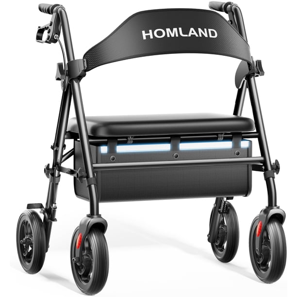 Rollator Walker HOMLAND Bariatric, 500 libras, con asiento y bolsa de almacenamiento