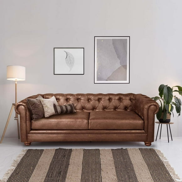 Sofa Florencia 3 Cuerpos Cuero Colorado Caramelo.