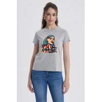 Fashionspark - Polera Mujer Básica Print Gris Melange / Rosado