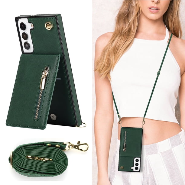 Crossbody Wallet Case Case For Samsung Galaxy S23 S22 Plus Note 20 Ultra With Card Slot Holder, Magnetic Flip Folio Purse Case, PU Leather Zipper Handbag With Detachable Lanyard Strap