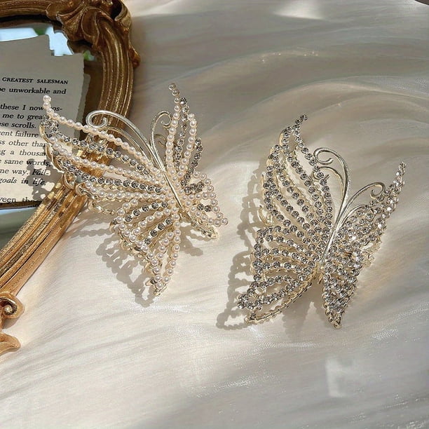 Gorgeous Butterfly Crystal Hair Claw Clips - Strong Hold Non-Slip Hair Catch Barrettes for Thick and Thin Hair - Perfect Accessories for Women and Girls