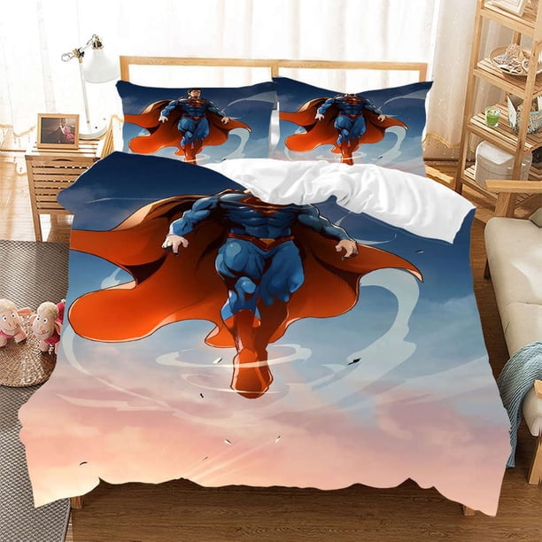Marvel Animation Superman Quilt Duvet Cover Set Pillow case Print3-Piece Bedding Set (1 Duvet Cover + 2 Pillow Shams)