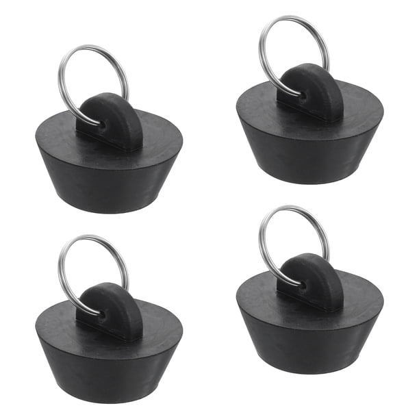 Juego de 4 Tapones de Drenaje de Goma con Anillo Colgante, Se Ajusta de 1 Pulgada a 1-3/8 Pulgadas, Negro