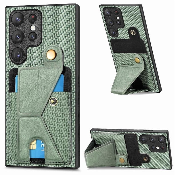 Funda Resistente para Samsung Galaxy S23 Ultra con Tarjetero y Soporte, Diseño Magnético Verde