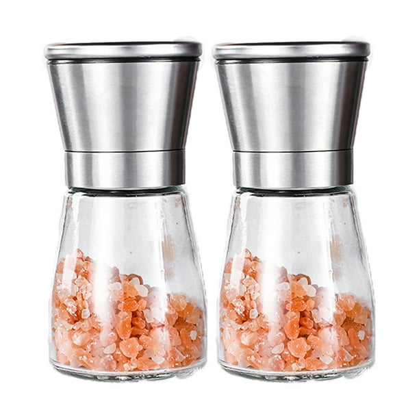 Molinillo de sal y pimienta, molinillo de sal y pimienta de acero inoxidable rellenable de vidrio