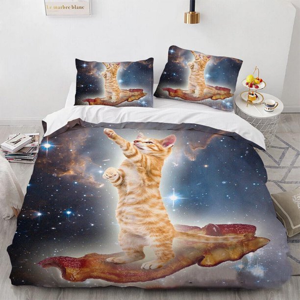 Cute White Cat Kitty Kitten Animal Print3 Quilt Duvet Cover Set Soft 3-Piece Bedding Set