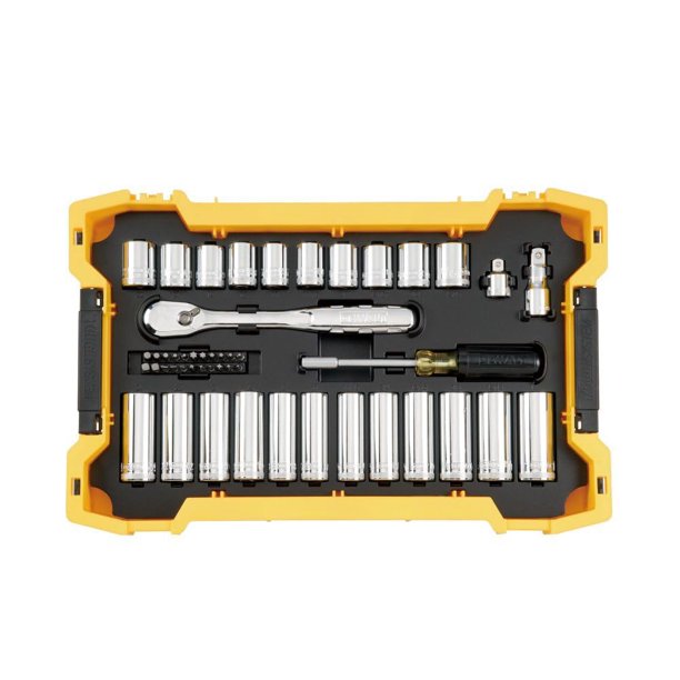 Juego de herramientas DEWALT DWMT45403 de 85 piezas, 3/8 y 1/2 pulgadas, DR con bandejas TS