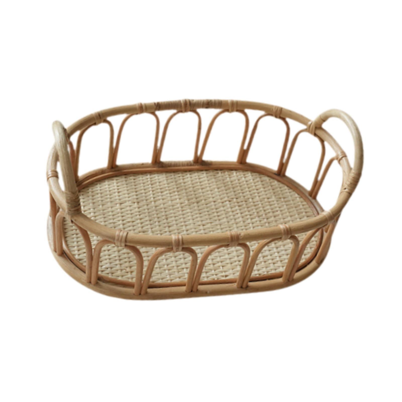 Magideal - Canasta De Canasta De Ratán Cesta Para Almacenamiento Estante Decorativo Hecho A Mano Con Manijas Organizador Para Frutas Bocadillos Cosméticos Picnic