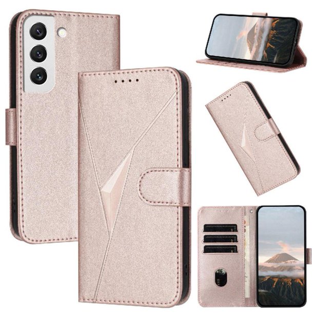 Funda Cartera Fibra de Carbono para Samsung Galaxy S22 con Soporte y Cierre Magnético Rosa