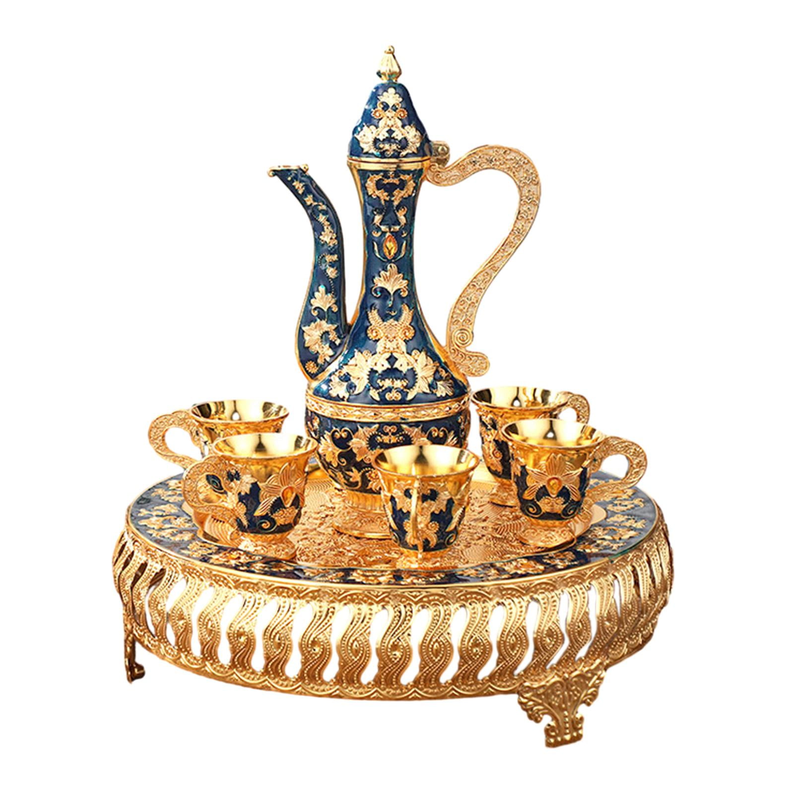 Magideal - Juego De Cafetera, Juego De Té, 6 Tazas, Juego De Café Chino Para El Hogar, Juego De Tazas De Té Para Sala De Estar, Decoración Para Fiestas Navideñas Azul Y Oro