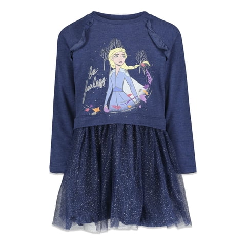 Vestido Disney Frozen Elsa Morado Manga Larga Niñas 6-7 Años