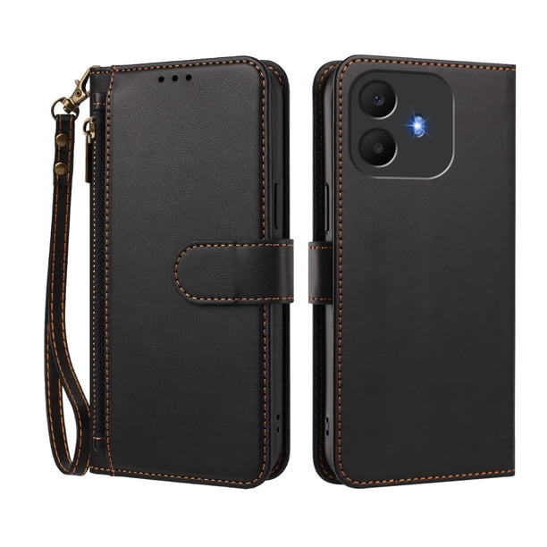 Funda Tipo Billetera para TCL K70 Power 4G/70 4G con Soporte y Bolsillo con Cierre Negro
