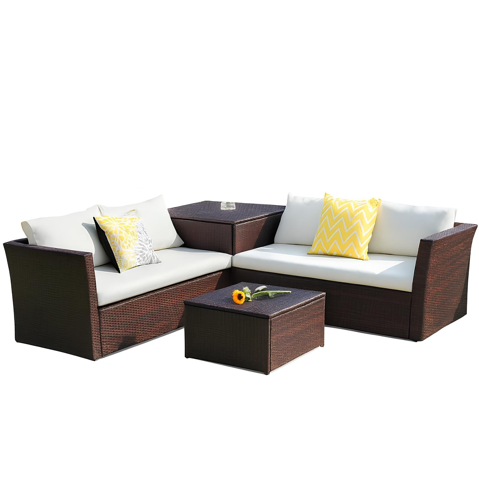 Space Home - Set Terraza 4 Cuerpos Con Sillones Cojines Mesa De Exterior Café