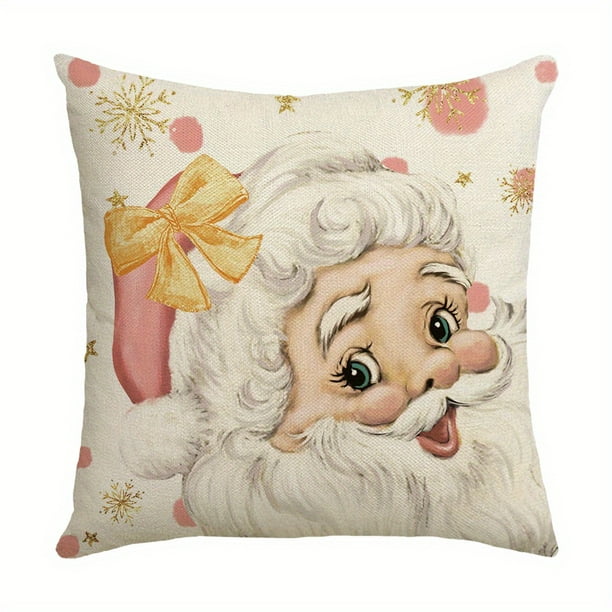 1pc, Pink Santa Claus Christmas Tree Sleigh Pink Fawn Ornament Throw Pillow Cover 17.7*17.7 Inch Winter Holiday Cushion Cover Decoration For Home Sofa Cushion