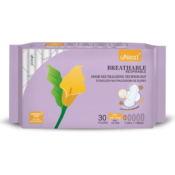 Protectores diarios uNeat 30 unidades con aletas ultra finos