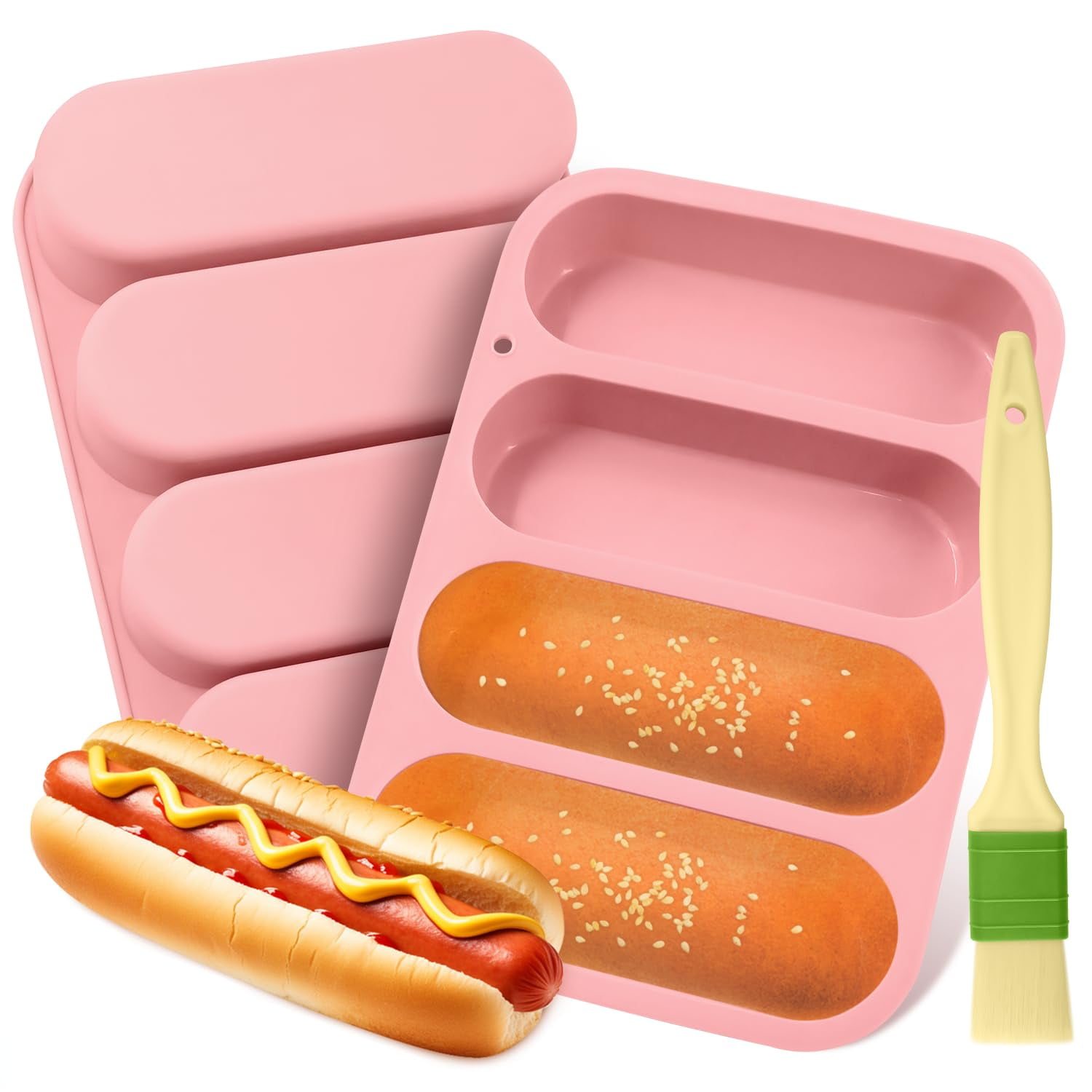 Moldes De Silicona Holyenten Para Panecillos De Hot Dog 15 X 23 Cm, Paquete De 2