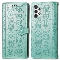 Funda Cartera Foxdock Para Samsung Galaxy A13 4G , Flip Pu Con Relieve De Gatos Y Perros, Tarjetero Y Soporte