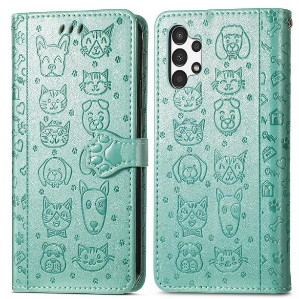 Funda Cartera FOXDOCK para Samsung Galaxy A13 4G , Flip PU con Relieve de Gatos y Perros, Tarjetero y Soporte